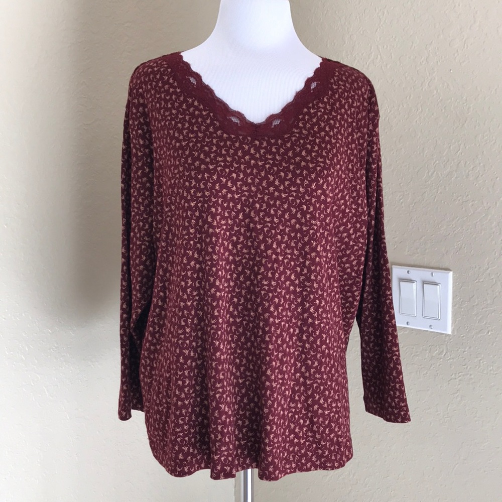 LORD & TAYLOR Lace V-Neck Cotton Longsleeve Top